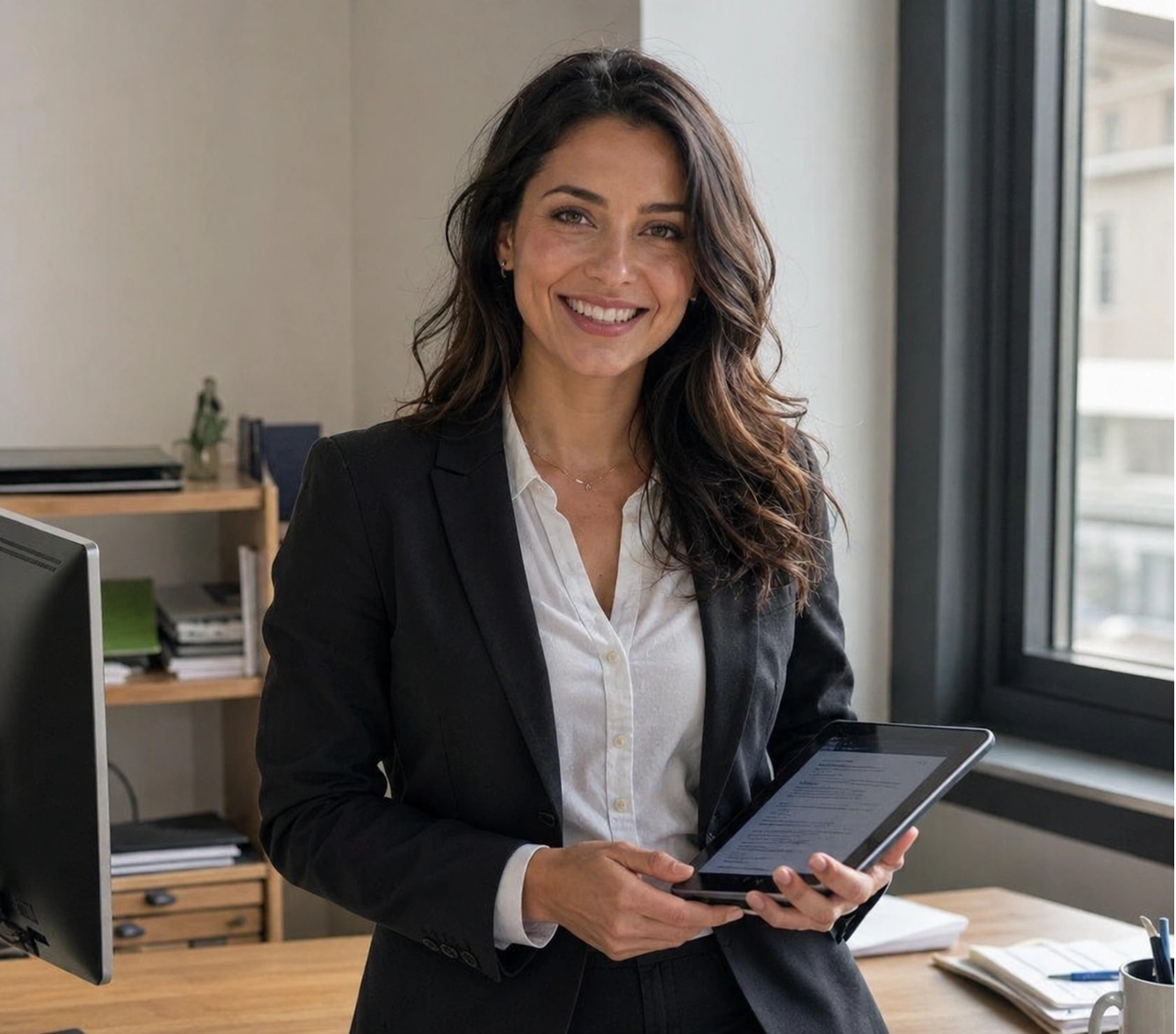 Conseillère en assurance suivant sa formation DDA sur tablette